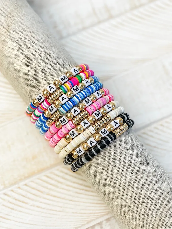 Prep Obsessed ESS Mama Stretch Bracelet Set White Gold Bracelets Prep Obsessed ESS Mama Stretch Bracelet Set White Gold Bracelets