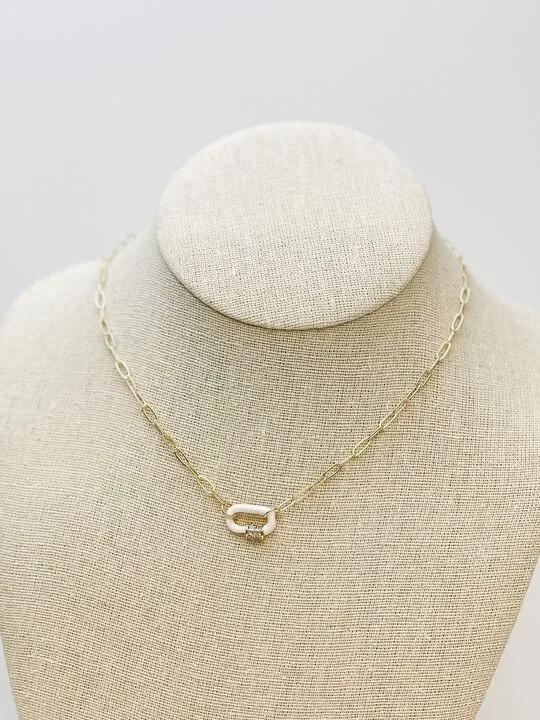 Prep Obsessed PR Necklaces Glitzy Locked Link Pendant Necklace White