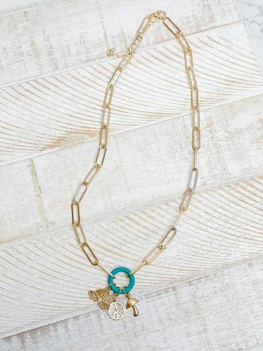 Prep Obsessed PR Necklaces Gold Paperclip Silicone Ring Charm Necklace Turquoise Prep Obsessed PR Necklaces Gold Paperclip Silicone Ring Charm Necklace Turquoise