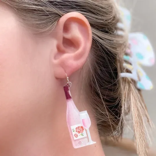 Prep Obsessed RNK Earrings Rose Wine Bottle Dangle Earrings