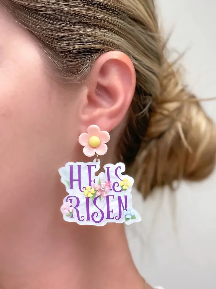 Prep Obsessed TL Earrings He Is Risen Acrylic Dangle Earrings