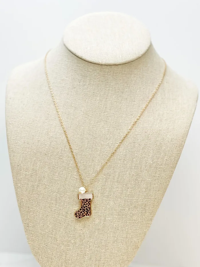 Printed Stocking Pendant Necklace Cheetah Prep Obsessed JM Necklaces