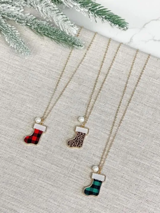 Printed Stocking Pendant Necklace Cheetah Prep Obsessed JM Necklaces