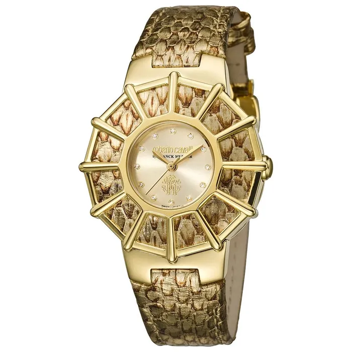 Roberto Cavalli Ladies Watch Gold Leather Strap Roberto Cavalli Watches
