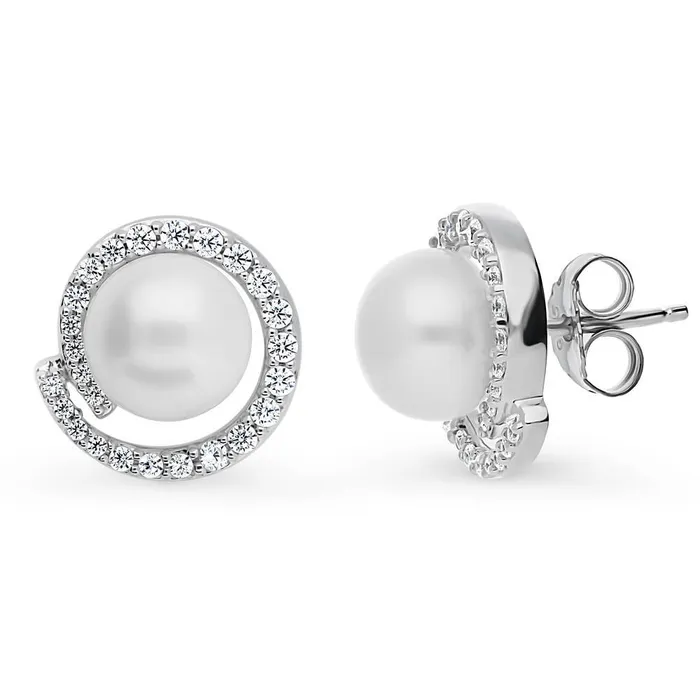 Solitaire Button Cultured Pearl Stud Earrings in Sterling Silver BERRICLE Earrings Solitaire Button Cultured Pearl Stud Earrings in Sterling Silver BERRICLE Earrings
