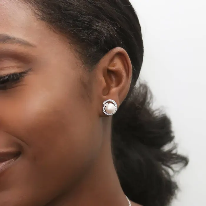 Solitaire Button Cultured Pearl Stud Earrings in Sterling Silver BERRICLE Earrings