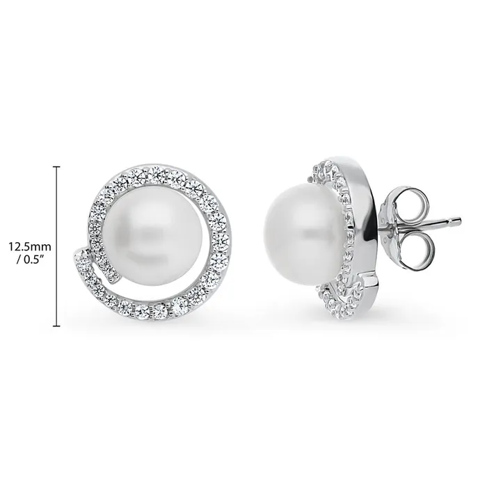 Solitaire Button Cultured Pearl Stud Earrings in Sterling Silver BERRICLE Earrings