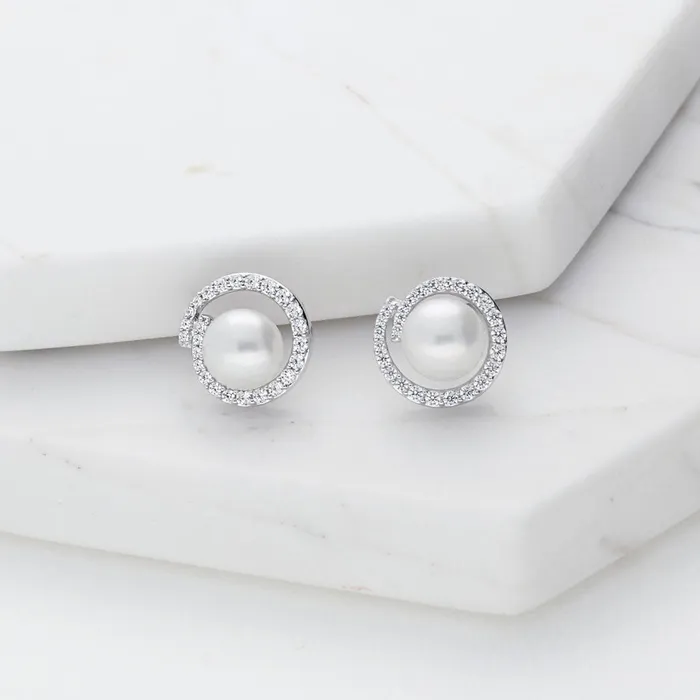 Solitaire Button Cultured Pearl Stud Earrings in Sterling Silver BERRICLE Earrings