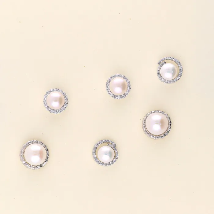 Solitaire Button Cultured Pearl Stud Earrings in Sterling Silver BERRICLE Earrings
