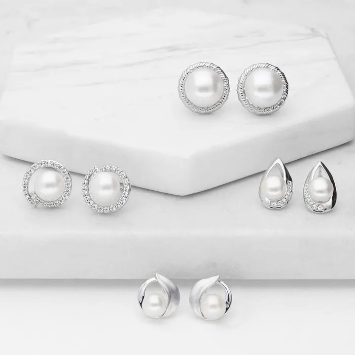Solitaire Button Cultured Pearl Stud Earrings in Sterling Silver BERRICLE Earrings