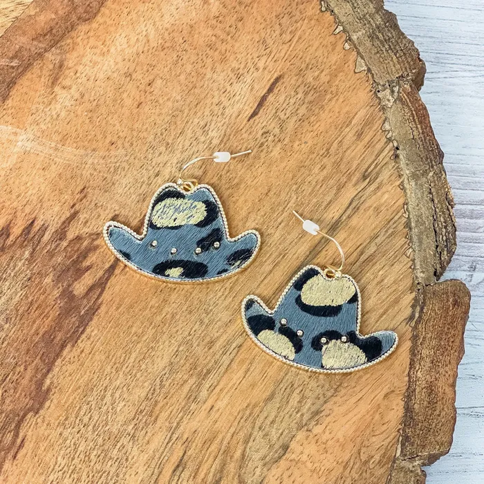 Textured Rodeo Hat Dangle Earrings Gray Prep Obsessed RNK Earrings