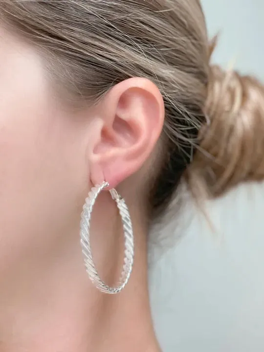 Wave Metal Hoop Earrings Silver Prep Obsessed ESS Earrings
