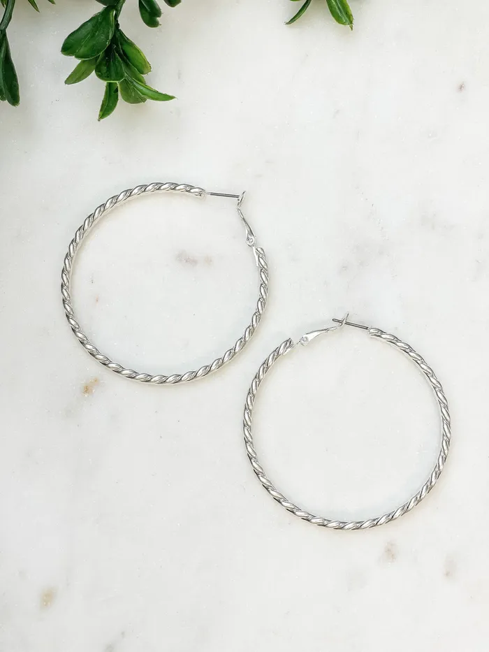 Wave Metal Hoop Earrings Silver Prep Obsessed ESS Earrings