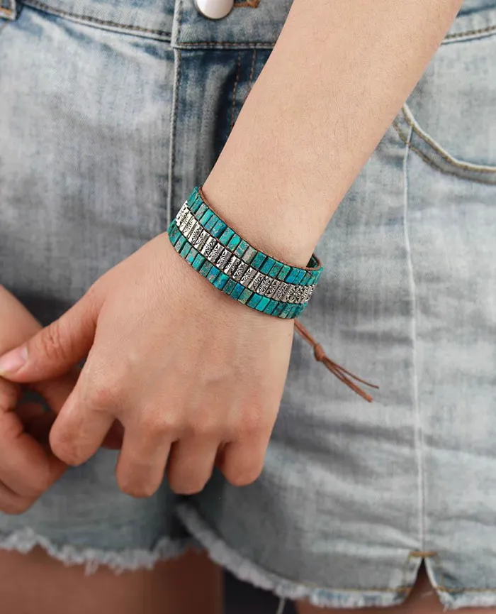 wickedafstore Bracelets Jasper Flower Design Boho Wrap Bracelet