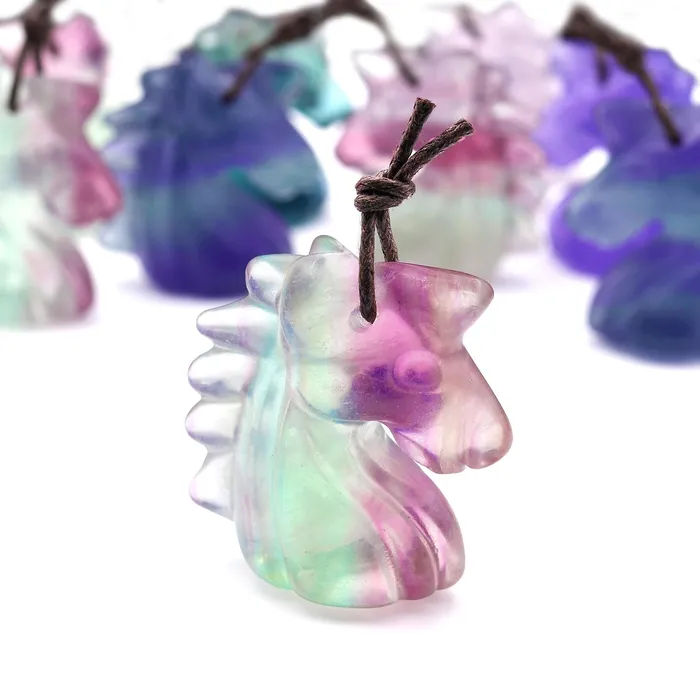 AAA Hand Carved Natural Candy Fluorite Unicorn Pendant A7 Intrinsic Trading Necklaces AAA Hand Carved Natural Candy Fluorite Unicorn Pendant A7 Intrinsic Trading Necklaces