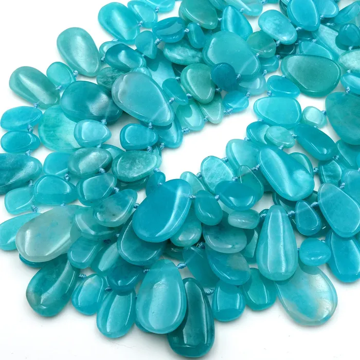 AAA Natural Peruvian Amazonite Smooth Freeform Teardrop Focal Pendant Beads Top Side Drilled 155 Strand Intrinsic Trading Necklaces