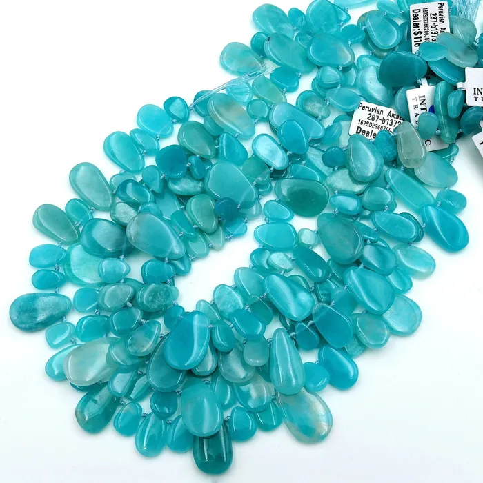 AAA Natural Peruvian Amazonite Smooth Freeform Teardrop Focal Pendant Beads Top Side Drilled 155 Strand Intrinsic Trading Necklaces