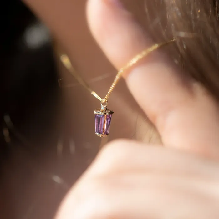 ARTEMER Dainty Lilac Sapphire Lantern Pendant in Solid Gold Necklaces