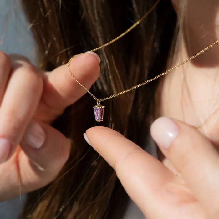 ARTEMER Dainty Lilac Sapphire Lantern Pendant in Solid Gold Necklaces