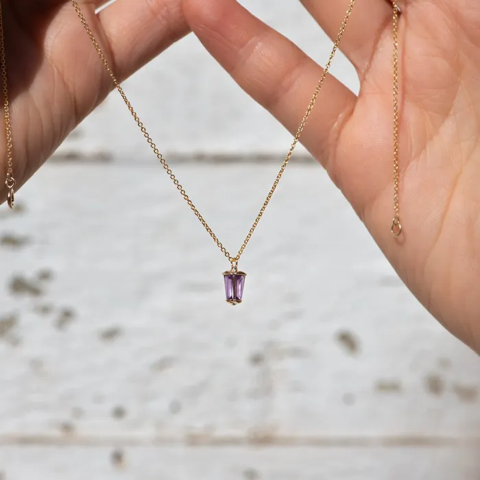 ARTEMER Dainty Lilac Sapphire Lantern Pendant in Solid Gold Necklaces