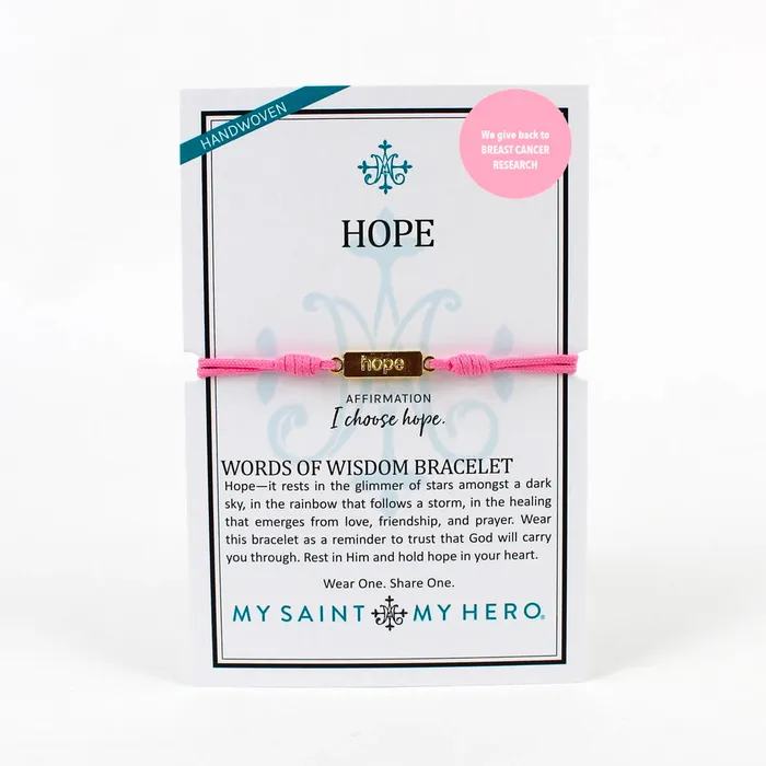 Bracelets Hope Pink Words of Wisdom Breast Cancer Awareness Bracelet My Saint My Hero
