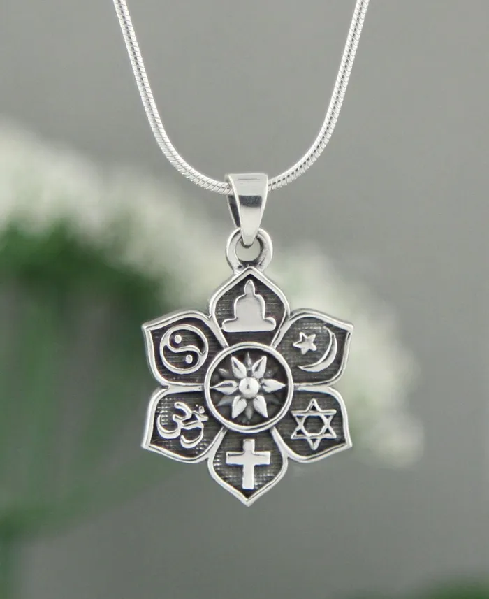 Buddha Groove Necklaces Sterling Silver Coexist Harmony Pendant Lotus Design