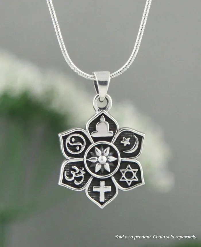 Buddha Groove Necklaces Sterling Silver Coexist Harmony Pendant Lotus Design
