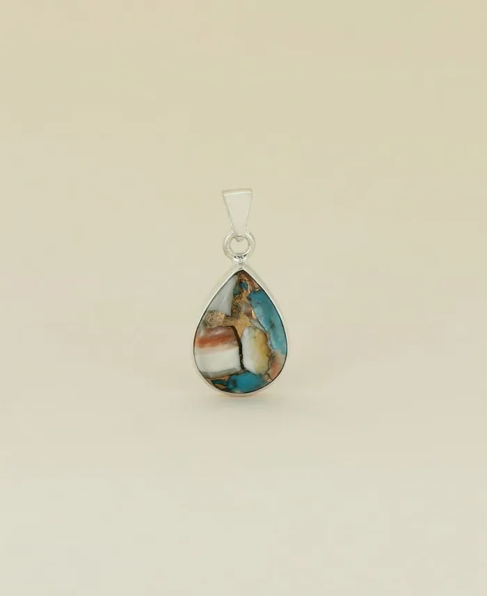Buddha Groove Necklaces Turquoise Spiny Oyster Sterling Silver Teardrop Pendant Buddha Groove Necklaces Turquoise Spiny Oyster Sterling Silver Teardrop Pendant