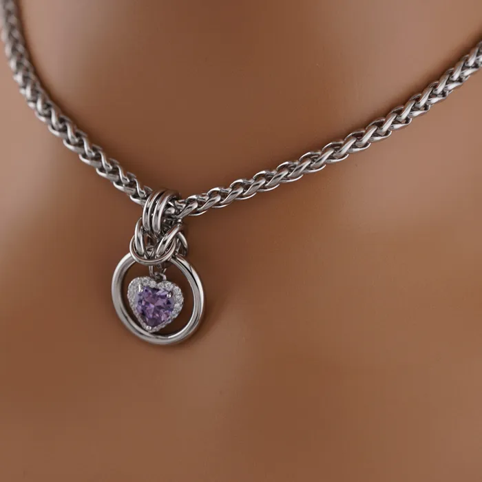Captive Collars Necklaces Amethyst Heart 4mm Wheat