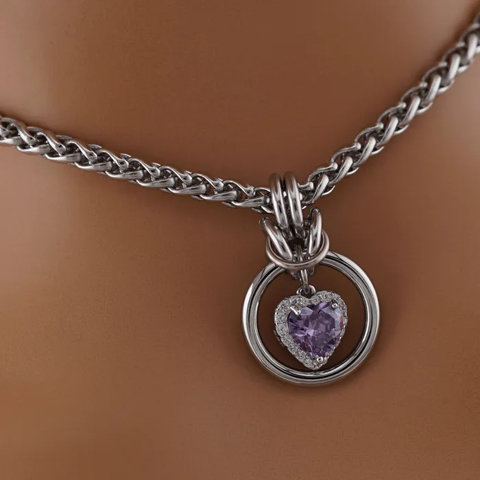 Captive Collars Necklaces Amethyst Heart 4mm Wheat