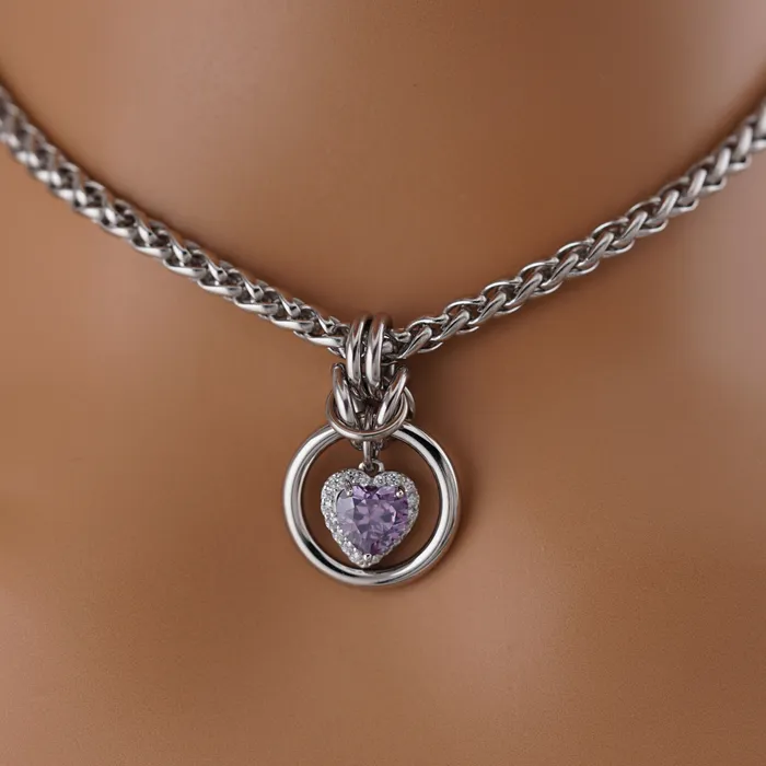 Captive Collars Necklaces Amethyst Heart 4mm Wheat
