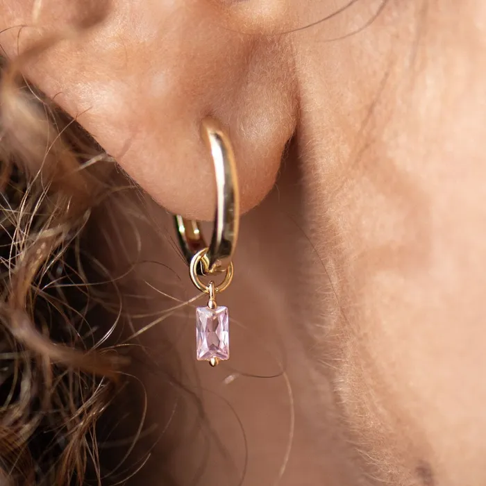 Charm Necklaces Suetables Pink Baguette Cut Hoop Charm