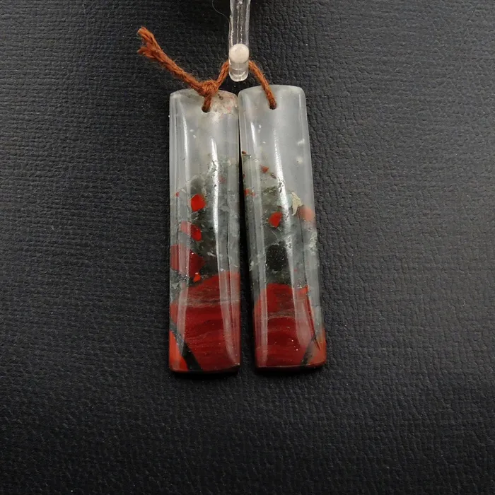Drilled Gemstone Earring Pair Natural African Bloodstone Matched Pair Long Rectangle Earring Beads Intrinsic Trading Earrings