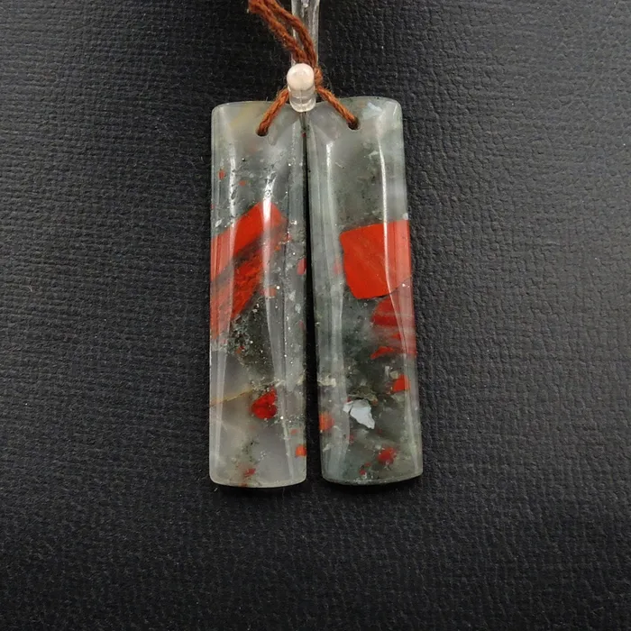 Drilled Gemstone Earring Pair Natural African Bloodstone Matched Pair Long Rectangle Earring Beads Intrinsic Trading Earrings
