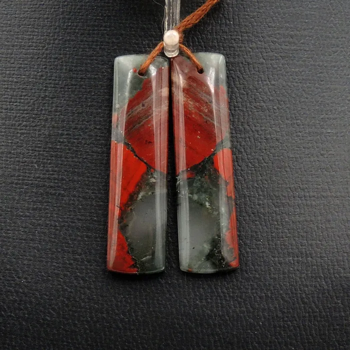 Drilled Gemstone Earring Pair Natural African Bloodstone Matched Pair Long Rectangle Earring Beads Intrinsic Trading Earrings