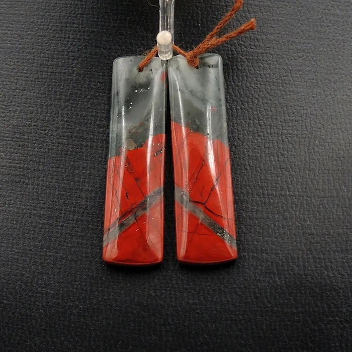 Drilled Gemstone Earring Pair Natural African Bloodstone Matched Pair Long Rectangle Earring Beads Intrinsic Trading Earrings