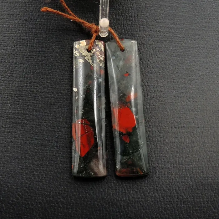 Drilled Gemstone Earring Pair Natural African Bloodstone Matched Pair Long Rectangle Earring Beads Intrinsic Trading Earrings