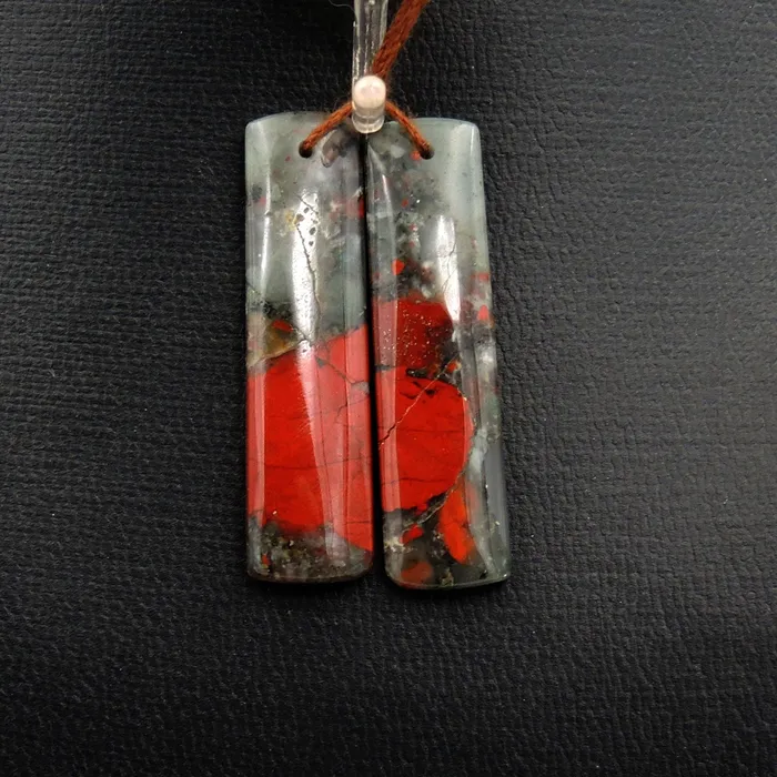 Drilled Gemstone Earring Pair Natural African Bloodstone Matched Pair Long Rectangle Earring Beads Intrinsic Trading Earrings