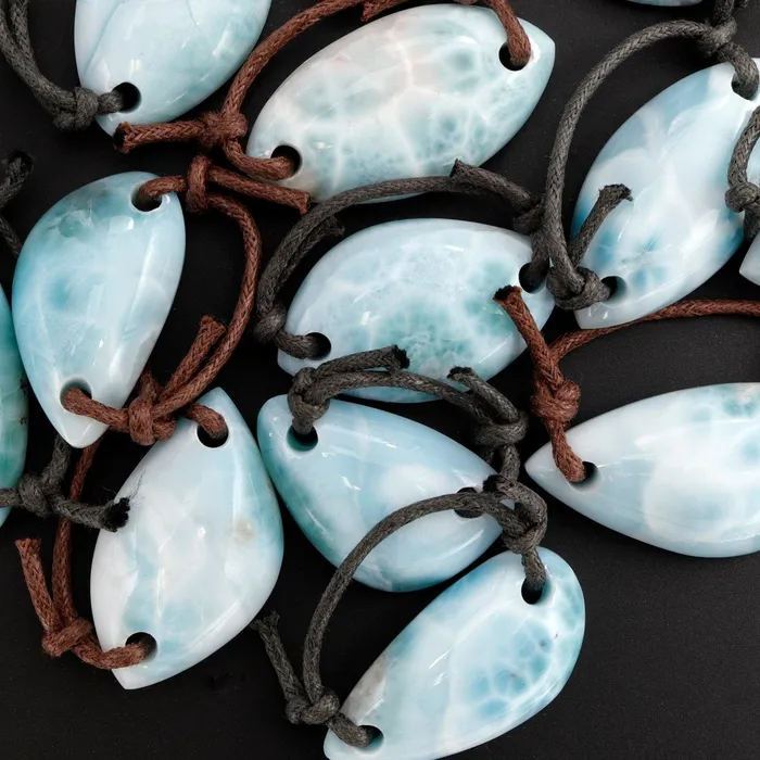 Drilled Natural Larimar Pendant 2 Hole Long Freeform Half Moon Shape Genuine Real Blue Larimar Gemstone Bead Intrinsic Trading Necklaces