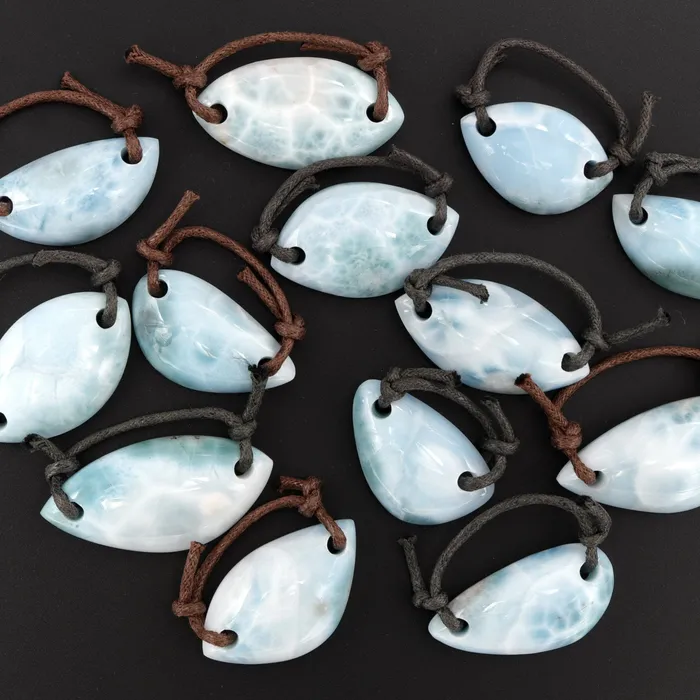 Drilled Natural Larimar Pendant 2 Hole Long Freeform Half Moon Shape Genuine Real Blue Larimar Gemstone Bead Intrinsic Trading Necklaces