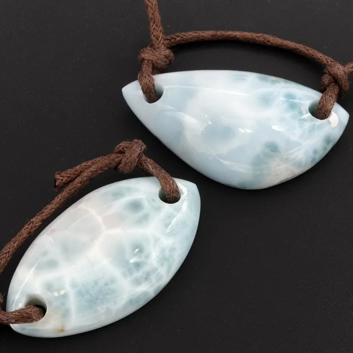 Drilled Natural Larimar Pendant 2 Hole Long Freeform Half Moon Shape Genuine Real Blue Larimar Gemstone Bead Intrinsic Trading Necklaces