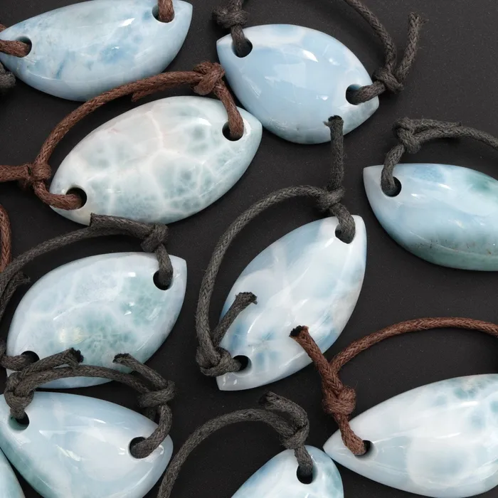 Drilled Natural Larimar Pendant 2 Hole Long Freeform Half Moon Shape Genuine Real Blue Larimar Gemstone Bead Intrinsic Trading Necklaces