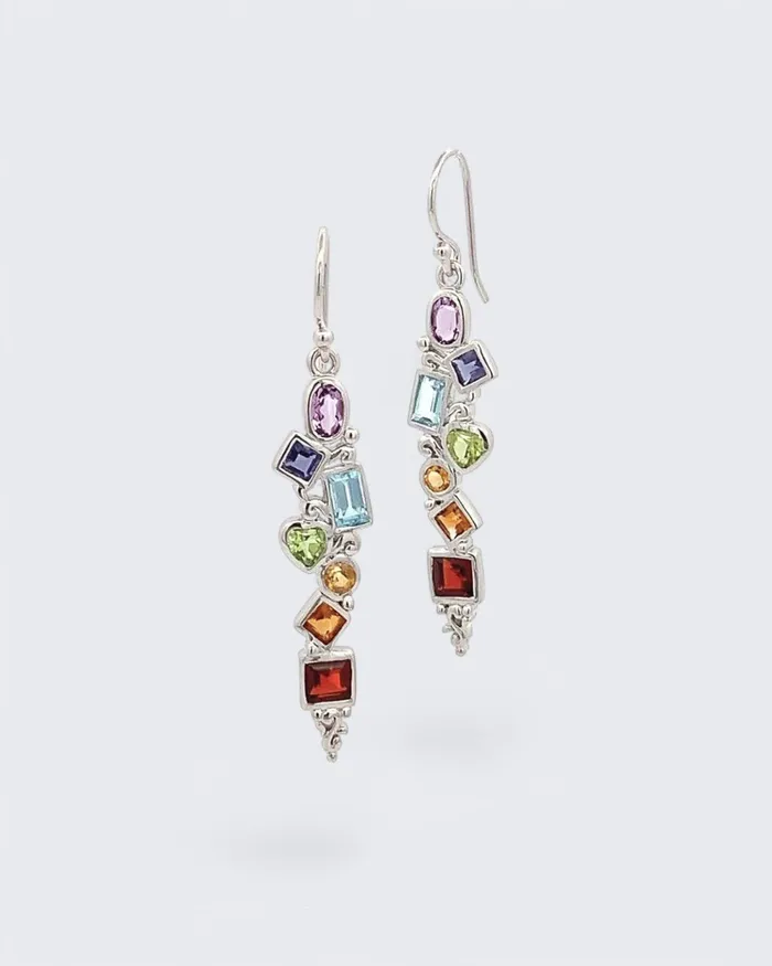 Earrings Buddha Groove Jewelry Mixed Geometry Chakra Rainbow Sterling Silver Earrings