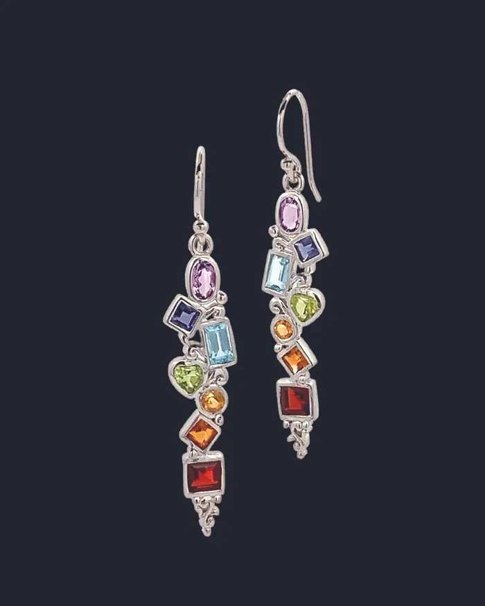 Earrings Buddha Groove Jewelry Mixed Geometry Chakra Rainbow Sterling Silver Earrings