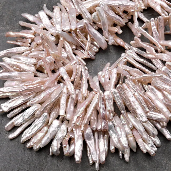 Earrings Intrinsic Trading AAA Long Slim Natural Pale Pink Biwa Stick Pearl Freshwater Good For Earrings 155 Strand