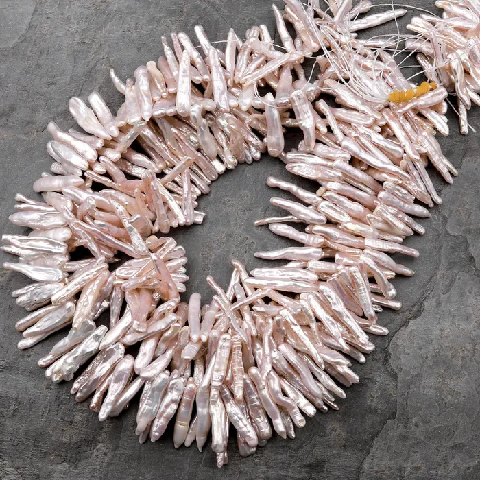 Earrings Intrinsic Trading AAA Long Slim Natural Pale Pink Biwa Stick Pearl Freshwater Good For Earrings 155 Strand