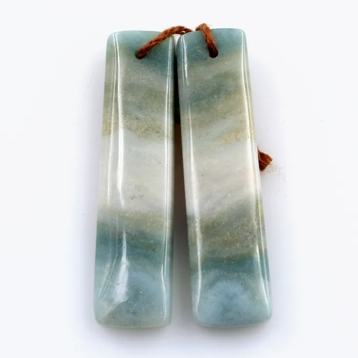 Earrings Intrinsic Trading Drilled Natural Green Mountain Jade Earring Pair Rectangle Cabochon Cab Pair Matched Gemstone Earrings Bead Pair