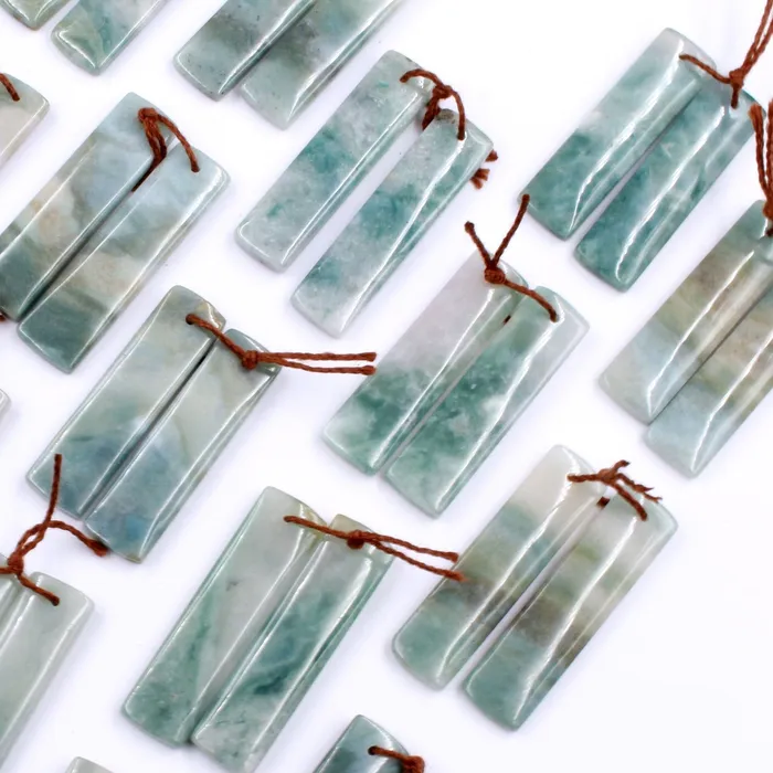 Earrings Intrinsic Trading Drilled Natural Green Mountain Jade Earring Pair Rectangle Cabochon Cab Pair Matched Gemstone Earrings Bead Pair