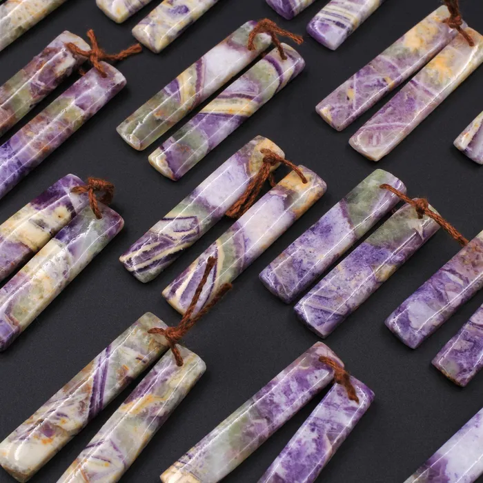 Earrings Intrinsic Trading Drilled Natural Petrified Purple Fluorite Earring Pair Long Rectangle Cabochon Cab Pair Matched Earrings Beads Stone