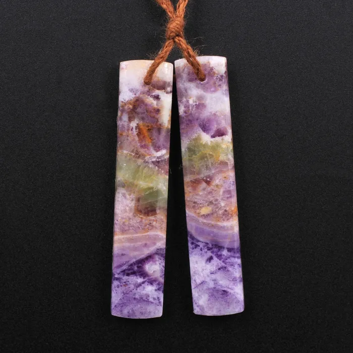 Earrings Intrinsic Trading Drilled Natural Petrified Purple Fluorite Earring Pair Long Rectangle Cabochon Cab Pair Matched Earrings Beads Stone